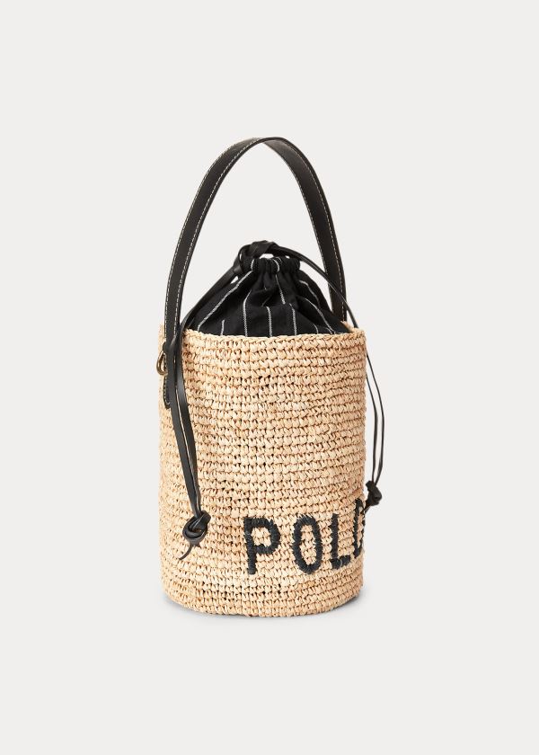 Bolsa De Cubo Polo Ralph Lauren Mujer Marrom Claro - Raffia Mini - ZGOXA9413